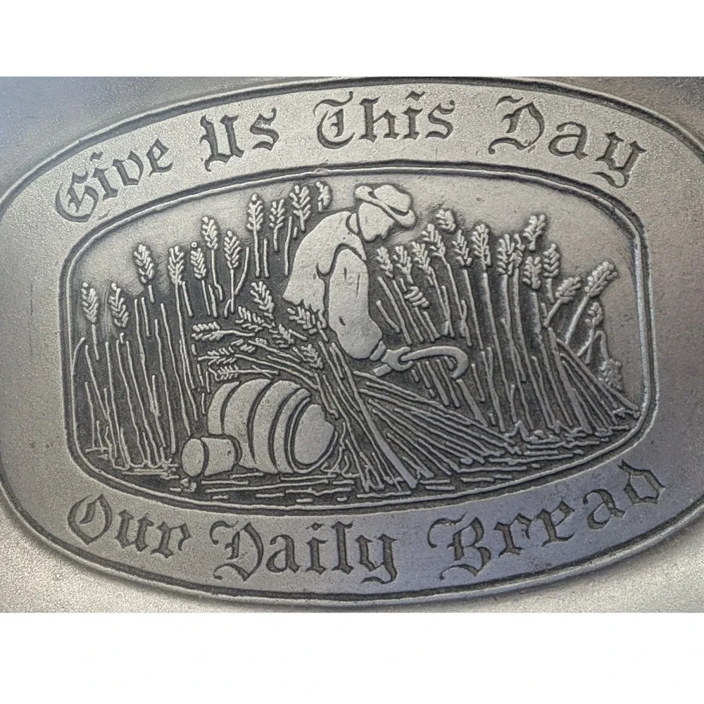 Vtg Wilton Armetale Serving Tray Small Give Us This Day Our Daily Bread Rustic